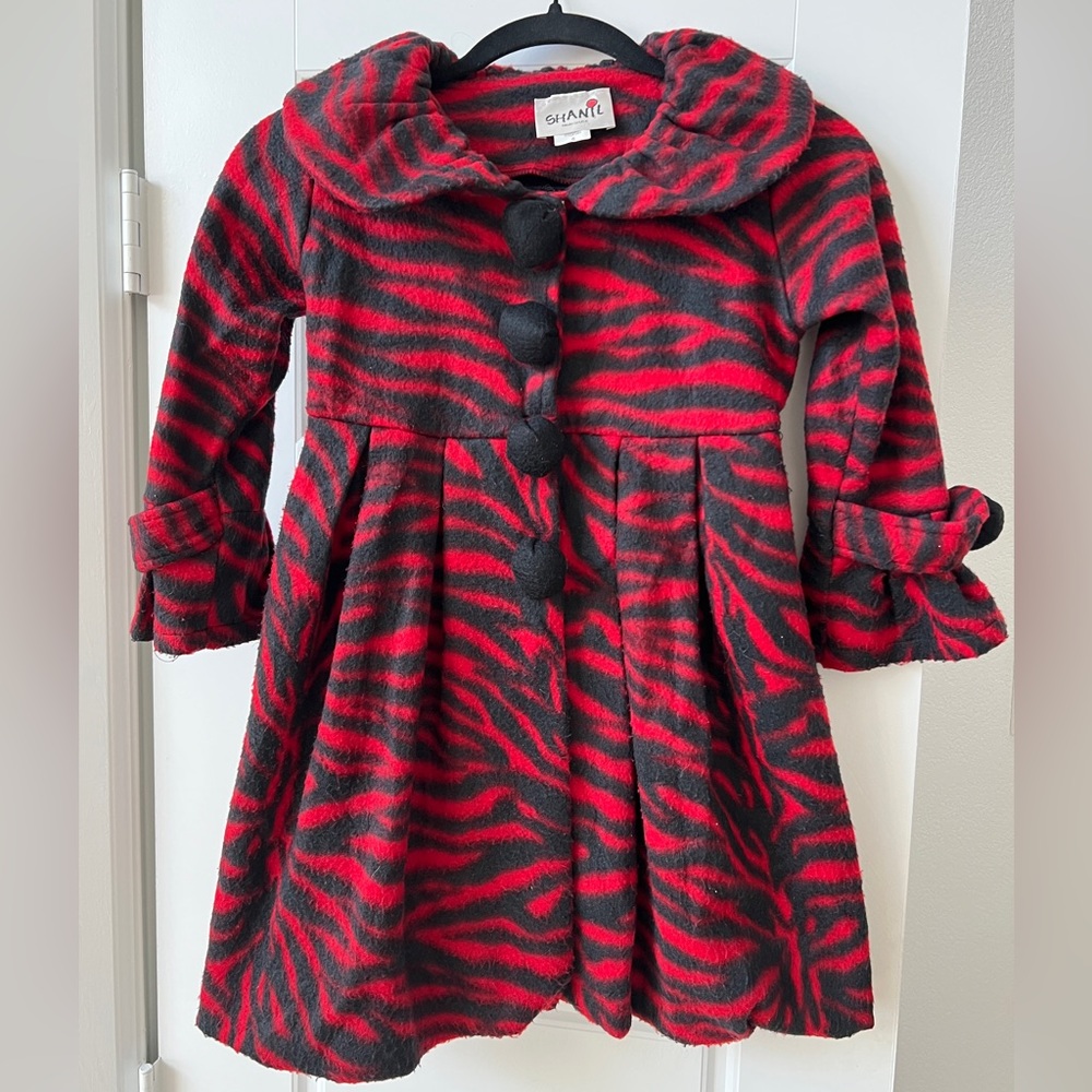 Shanil Red and Black Zebra Print Girls Dress Coat size 6